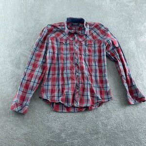 Red & Blue Plaid Button-Down Shirt Long Sleeve Size L/G Express 100% Cotton 3880